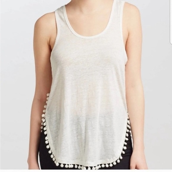 NWT Scotch & Soda Maison Scotch 100% Linen Scoop Neck Pom Pom Fringe Tank Top XS - Picture 3 of 16